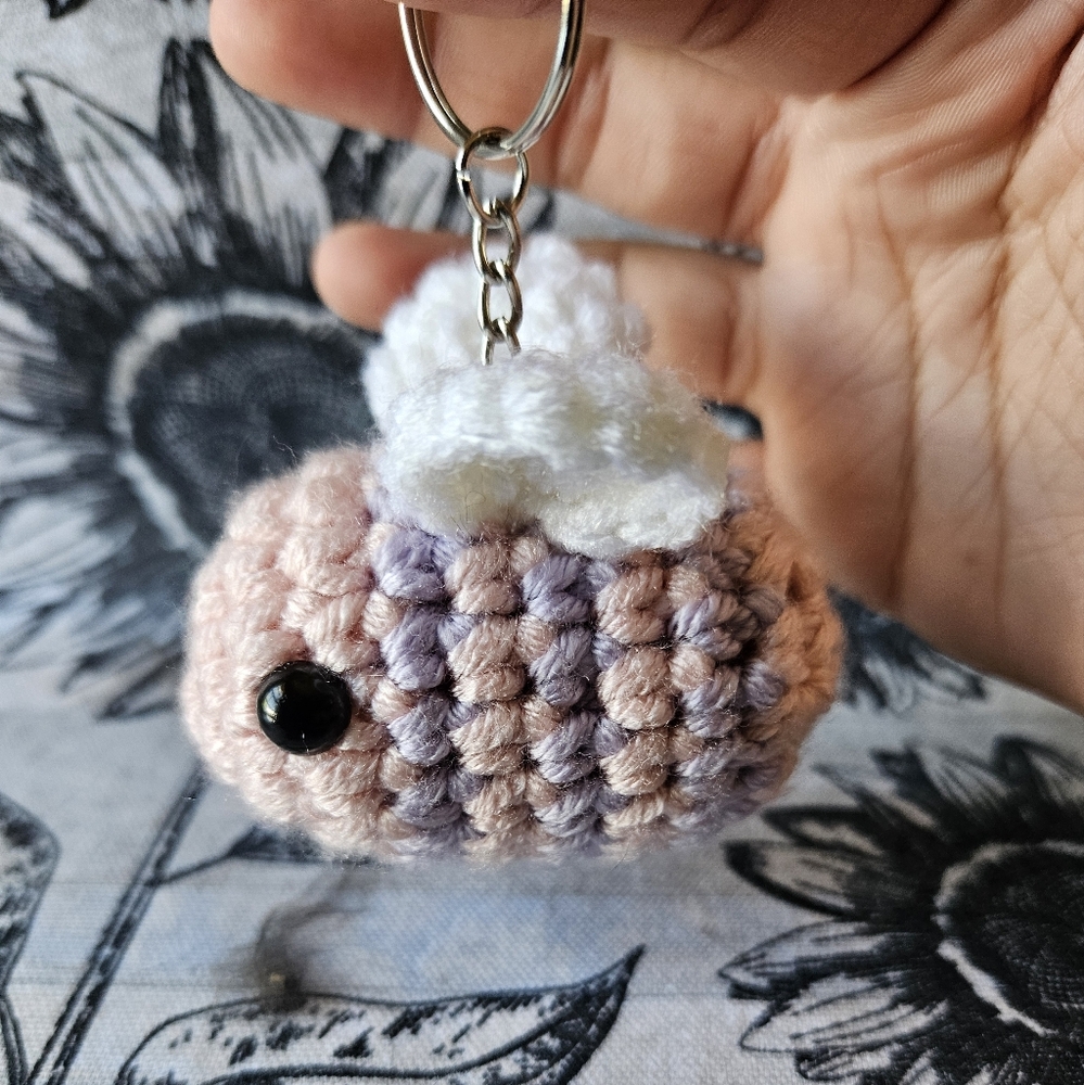 Crochet Pink and purple Bumble bee keychain